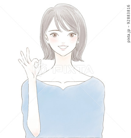 OKサインの女性 笑顔 ボブ OKサインの女性 笑顔 ボブ 92883816