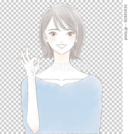 OKサインの女性 笑顔 ボブ OKサインの女性 笑顔 ボブ 92883816