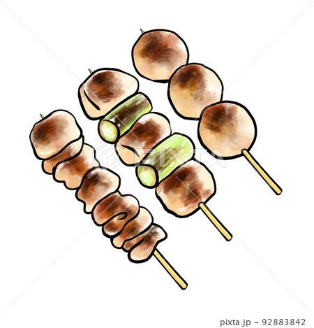 やきとりのイラスト　塩　（皮・ねぎま・つくねセット） 92883842