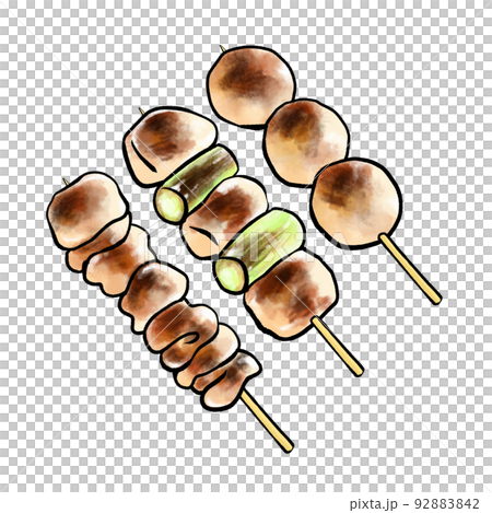 Yakitori illustration salt (skin, green onion, meatball set) Yakitori illustration salt (skin, green onion, meatball set) 92883842