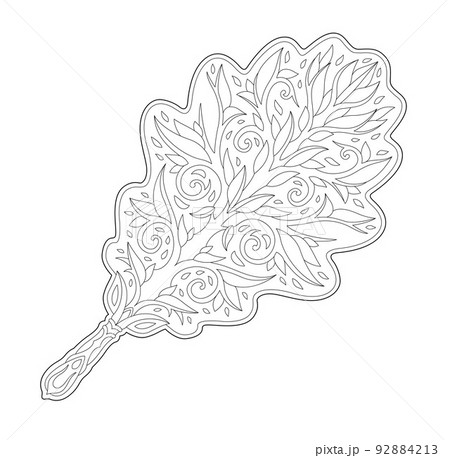 Line art for coloring book with vintage oak leaf Line art for coloring book with vintage oak leaf 92884213