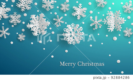 Christmas background with three-dimensional paper snowflakes 92884286