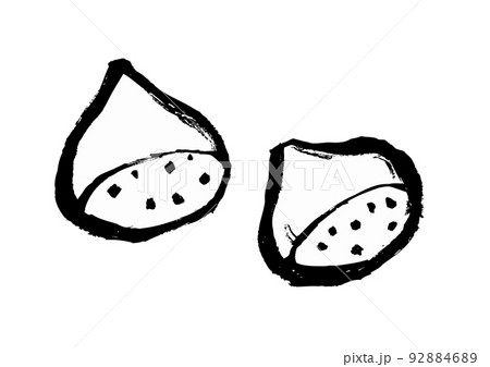栗の和風イラスト素材　モノクロ　線画 92884689