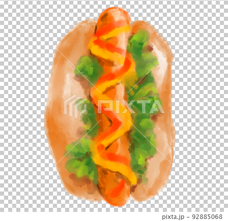 American style hot dog watercolor painiting illustration food American style hot dog watercolor painiting illustration food 92885068