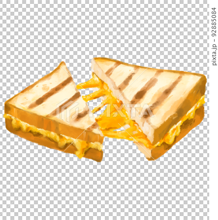 Grilled cheese sandwich comfort melty cheddar bread watercolor hand painting 92885084