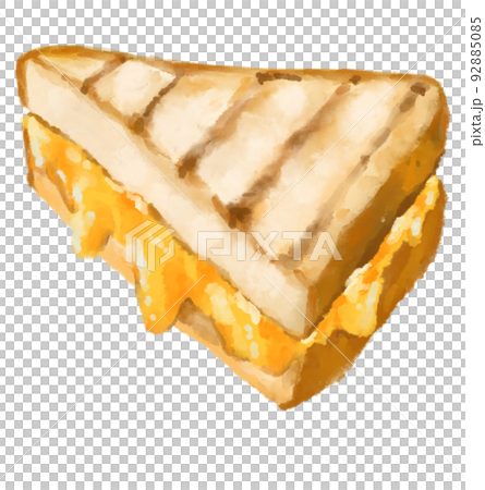 Grilled cheese sandwich comfort melty cheddar bread watercolor hand painting 92885085