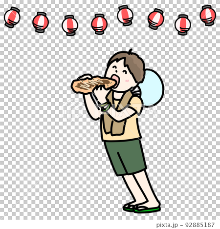 Children eating takosen at a summer festival Children eating takosen at a summer festival 92885187