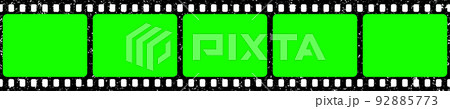 Realistic grunge film strip, camera roll. Old retro cinema movie strip with blank green chroma key background. Analog video recording and photography. Visual effects compositing. Vector illustration Realistic grunge film strip, camera roll. Old retro cinema movie strip with blank green chroma key background. Analog video recording and photography. Visual effects compositing. Vector illustration 92885773