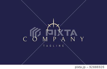 Vector golden logo on which an abstract image of an eclipse with rays of light. 92886926