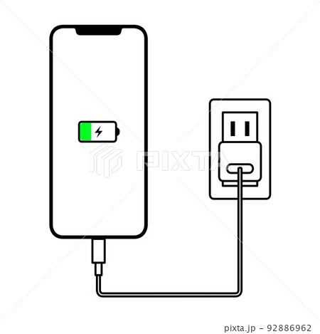 充電中のスマートフォンのイラスト 充電中のスマートフォンのイラスト 92886962