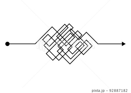 Arrow chaos mindset mess. Doodle knot line concept with freehand scrawl sketch. Vector hand drawn difficult thought process. Tangle path 92887182