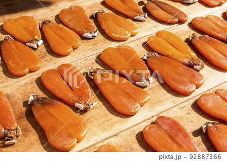 Close-up of drying mullet roe at Lukang Old Street in Changhua, Taiwan. 92887366