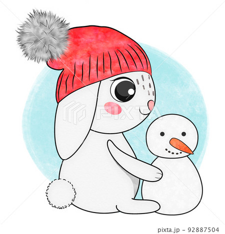 Cute cartoon Merry Christmas bunny. Stock illustration. 92887504