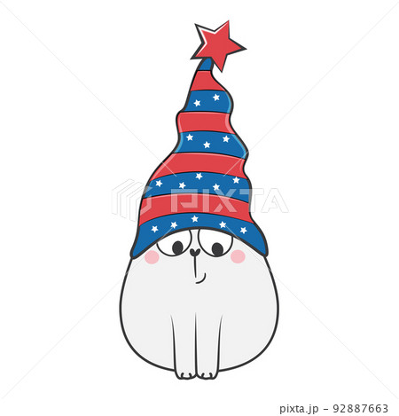 4th of July Patriotic cute doodle cat. Vector stock illustration. 92887663