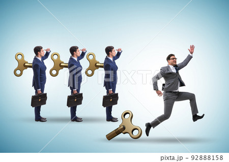 Concept of businessman escaping from office routine Concept of businessman escaping from office routine 92888158