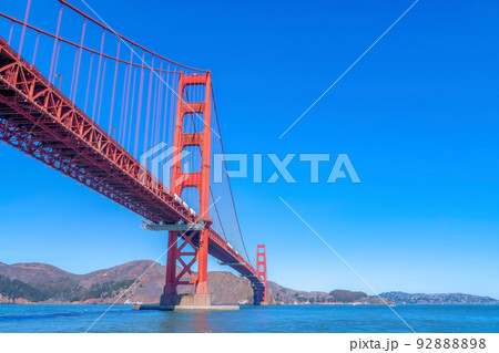View of the famous Golden Gate Bridge from below at San Francisco, California View of the famous Golden Gate Bridge from below at San Francisco, California 92888898