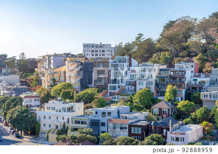 Rows of large residential buildings at San Francisco, California 92888959