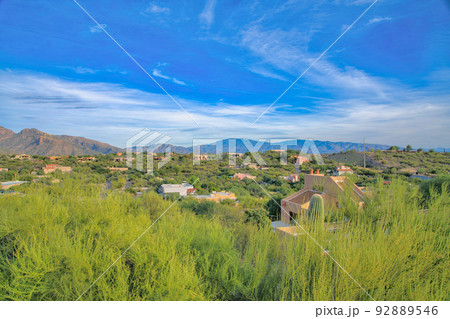 Suburban residential area on a sloped land at Tucson, Arizona 92889546