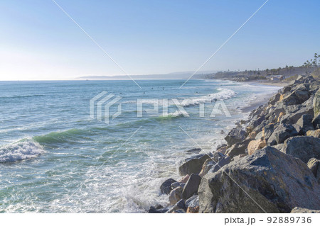 Waves on a blue oceanfront in San Clemente, California Waves on a blue oceanfront in San Clemente, California 92889736