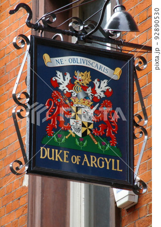 Sign ouside The Duke of Argyll Victorian pub in Soho, London, UK. 92890530