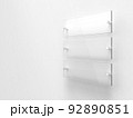 Three blank transparent glass interior corporate signage plates Mock up template, Clear boards for branding, logo. Transparent acrylic advertising signboards mock-up side view. 3D rendering 92890851