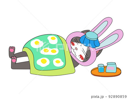 病気で寝込むウサギ推しのネコ 92890859