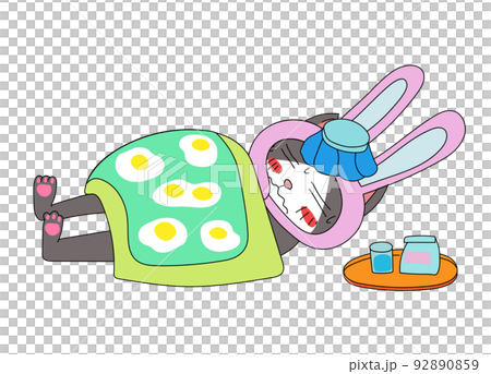 病気で寝込むウサギ推しのネコ 92890859