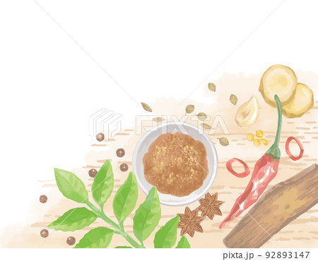 水彩風、カレースパイスのイラスト素材。ベクター。 水彩風、カレースパイスのイラスト素材。ベクター。 92893147