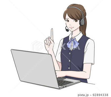 PC前で指を差すコールセンターの女性 92894338