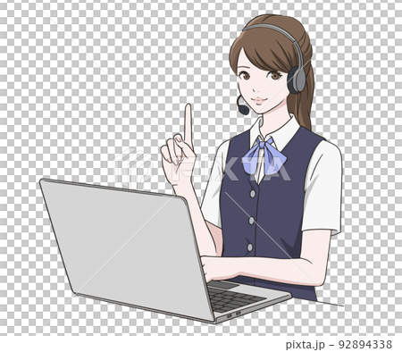 PC前で指を差すコールセンターの女性 92894338