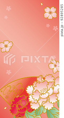 牡丹と桜の和柄ピンク背景 牡丹と桜の和柄ピンク背景 92895285