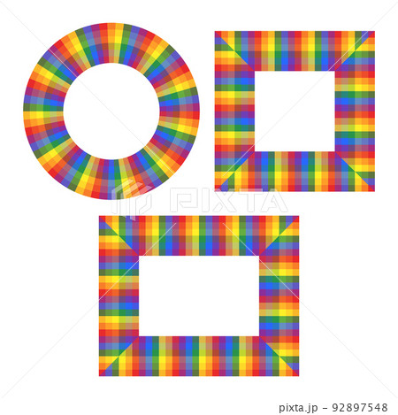Flag LGBT icons, round and squared frames. Template border, vector illustration. Love wins. LGBT logo symbols in rainbow colors. Gay pride collection. 92897548