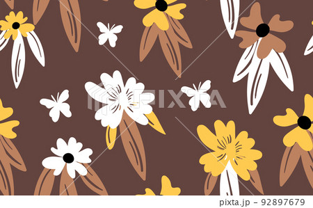 Seamless floral pattern based on traditional folk art ornaments. Colorful flowers on color background. Scandinavian style. Sweden nordic style. Vector illustration. Simple minimalistic pattern 92897679