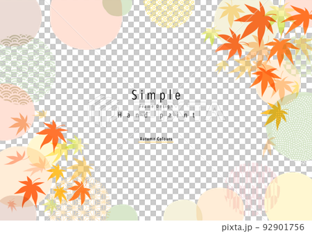 紅葉、手描き、抽象的な和柄水彩フレームデザイン 92901756