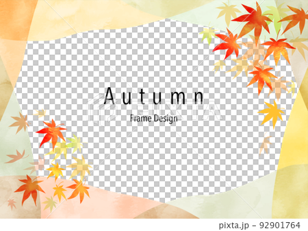 紅葉、手描き、抽象的な和柄水彩フレームデザイン 92901764