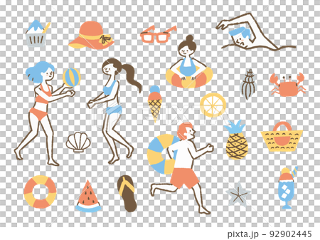 夏を満喫する人たち_セット_色 92902445