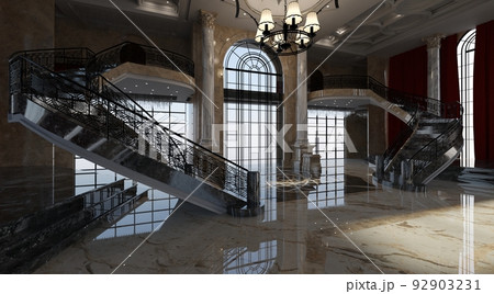 Ballroom in a palace interior 3d illustration 92903231