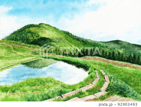 アナログ水彩風景画福島県会津駒ケ岳のイラスト素材 [92903493] - PIXTA