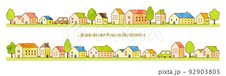 クレヨンと水彩の街並みイラスト（グランジ風テクスチャ） 92903805