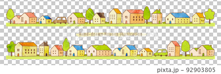 クレヨンと水彩の街並みイラスト（グランジ風テクスチャ） 92903805