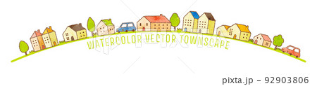 クレヨンと水彩の街並みイラスト(グランジ風テクスチャ) クレヨンと水彩の街並みイラスト(グランジ風テクスチャ) 92903806