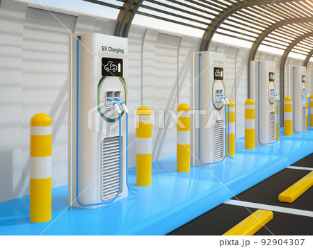 EV charging stations or electric vehicle recharging stations 92904307