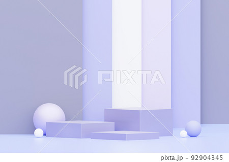 3d render Pastel Purple minimal background with podium stand. Purple stage platform for cosmetic product presentation and advertising. Studio scene with showcase pedestal in clean design. 92904345