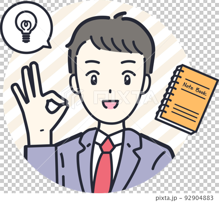 男學生的圓圈圖標素材，表情積極，做 OK 手勢 92904883