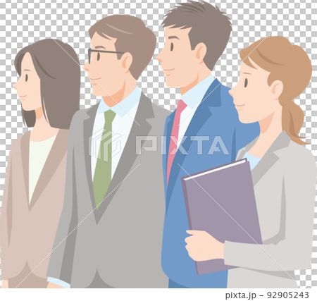 白い背景に立つ4人のビジネスマンの上半身。前向きな笑顔の男女のチーム。 白い背景に立つ4人のビジネスマンの上半身。前向きな笑顔の男女のチーム。 92905243