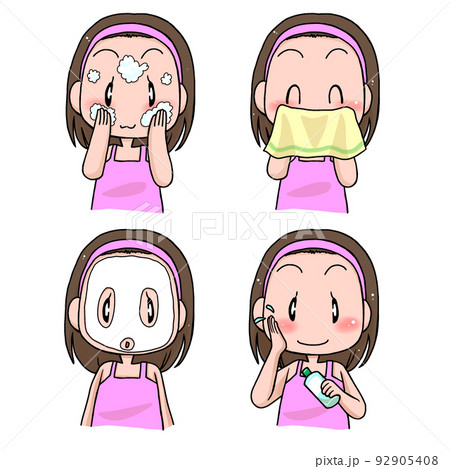 洗顔、美容等、肌の手入れをする女性 92905408