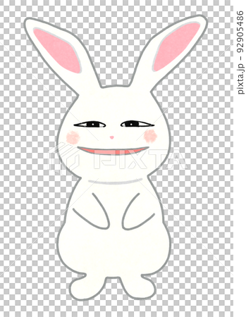 薄ら笑いのうさぎのイラスト 輪郭＝一部実線＆カラー 白うさぎの