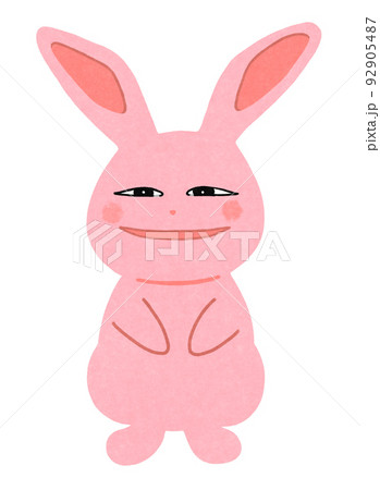 薄ら笑いのうさぎのイラスト 輪郭=一部実線&カラー ピンクうさぎ 薄ら笑いのうさぎのイラスト 輪郭=一部実線&カラー ピンクうさぎ 92905487