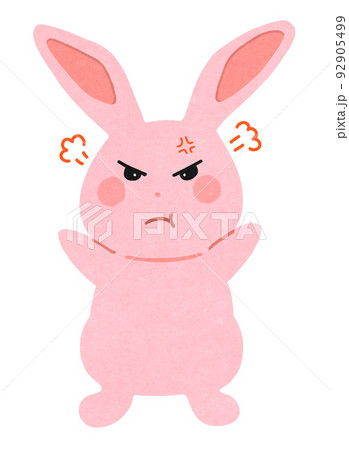 プンスカと怒っているうさぎのイラスト　輪郭＝一部実線＆カラー　ピンクうさぎ 92905499