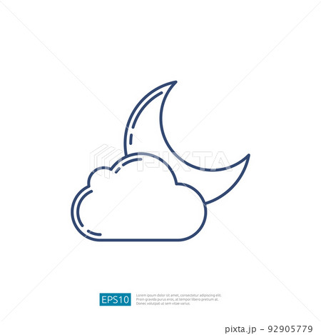 Night Weather with Moon and Cloud Outline Icon Night Weather with Moon and Cloud Outline Icon 92905779